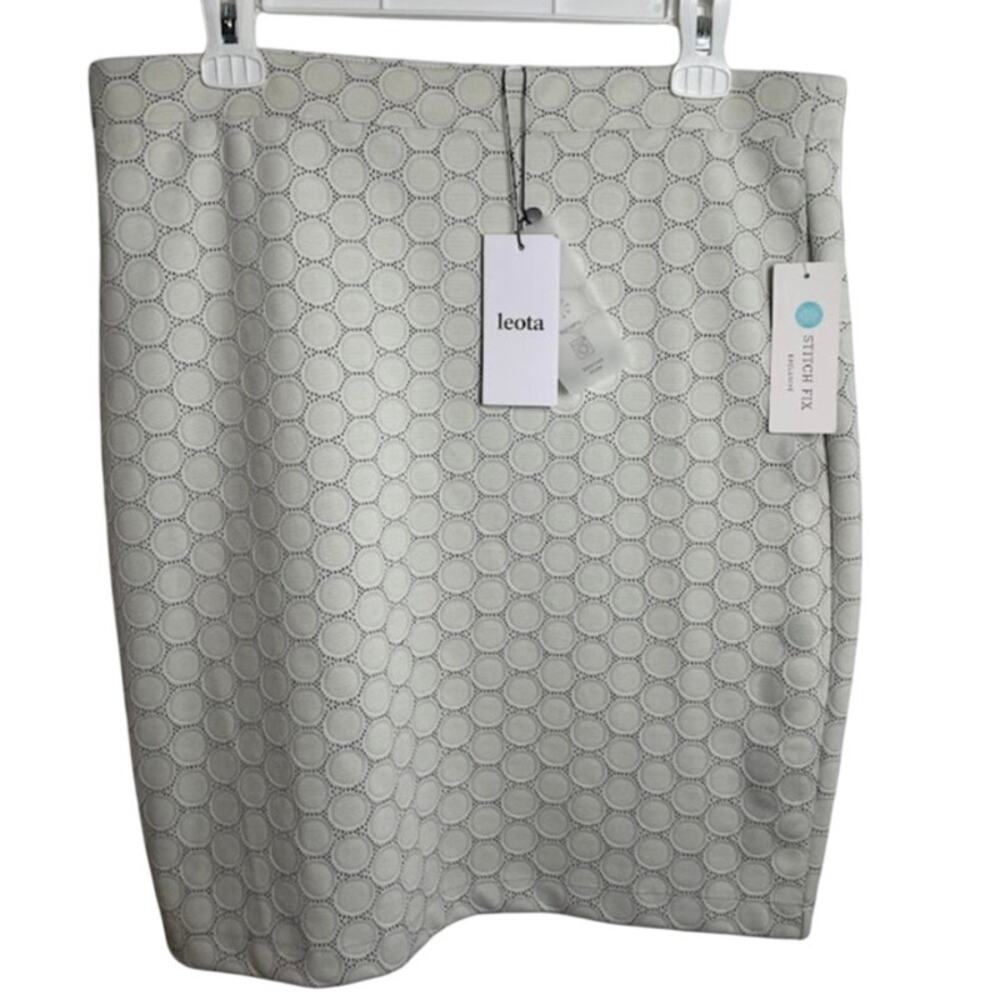 Leota Ivory Pencil Skirt Size Petite Large Black Dot Luxe Jacquard Stretch New